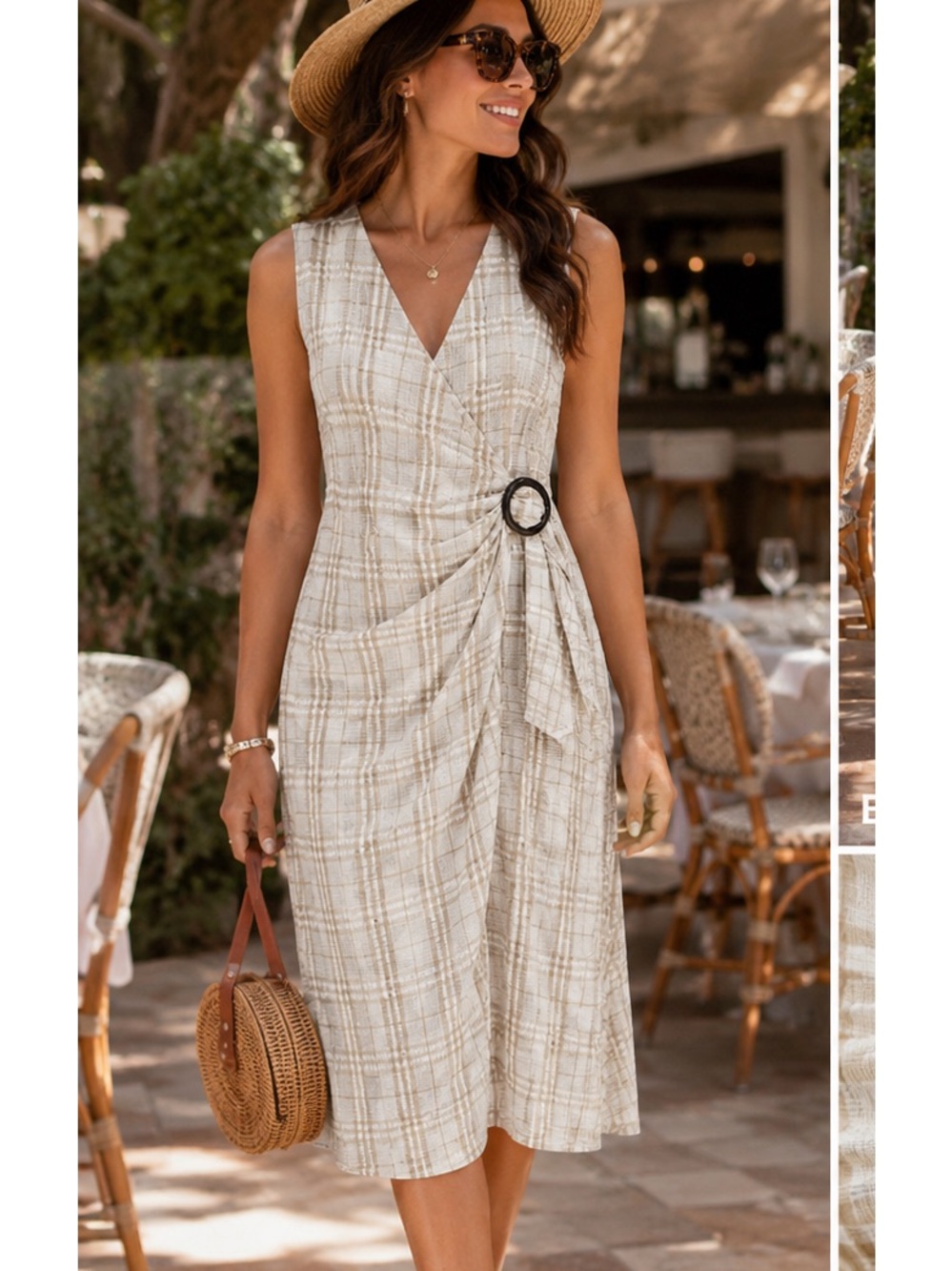 Alex Marie Cream Sleeveless Midi Dress with Waist Ring